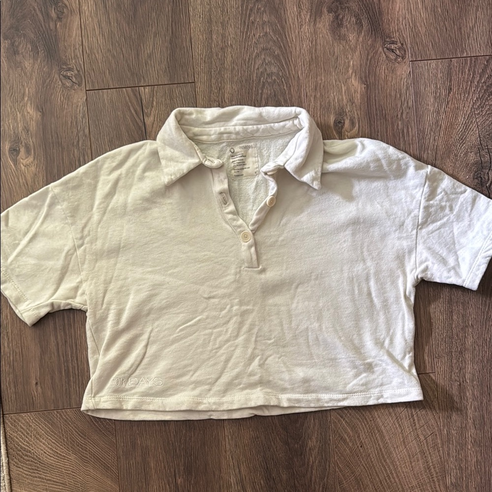 For Days White Cropped Collared Shirt size S